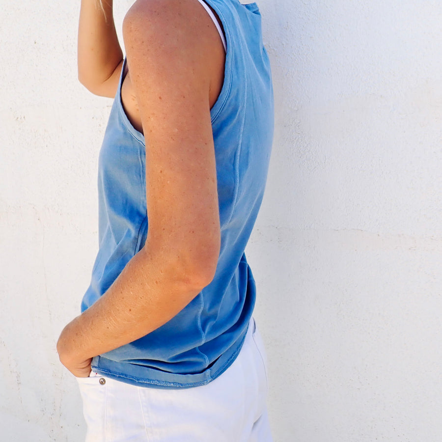 V-Neck Double Back Seam Tank - Provence