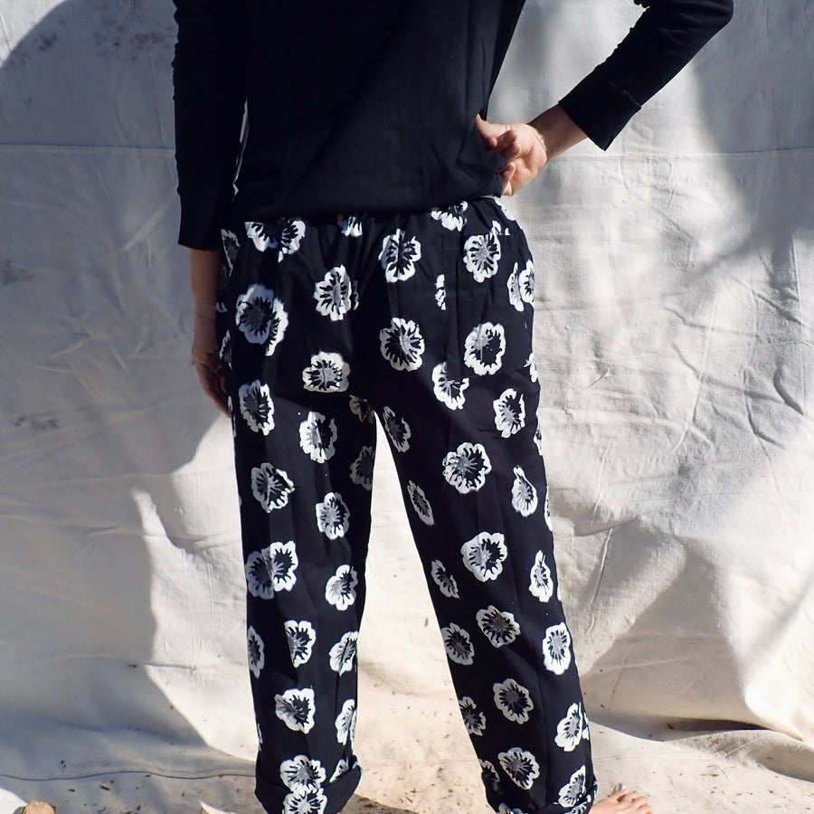 Cotton Trouser - Black Hibiscus