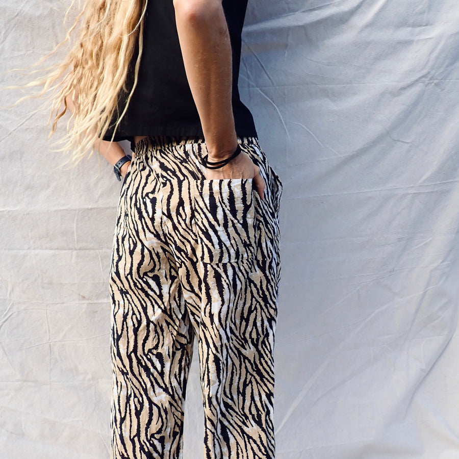 Wide Leg Cotton Pant - Tiger Print
