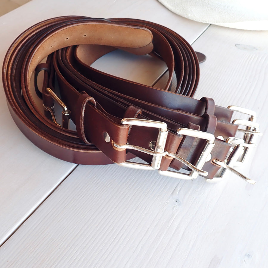 Belt w Single Prong Buckle - Sterling Silver/Brown