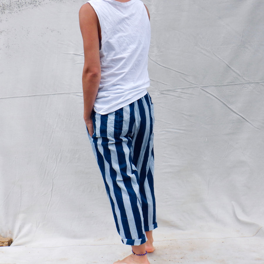 Cotton Trouser - Wide Navy Stripe