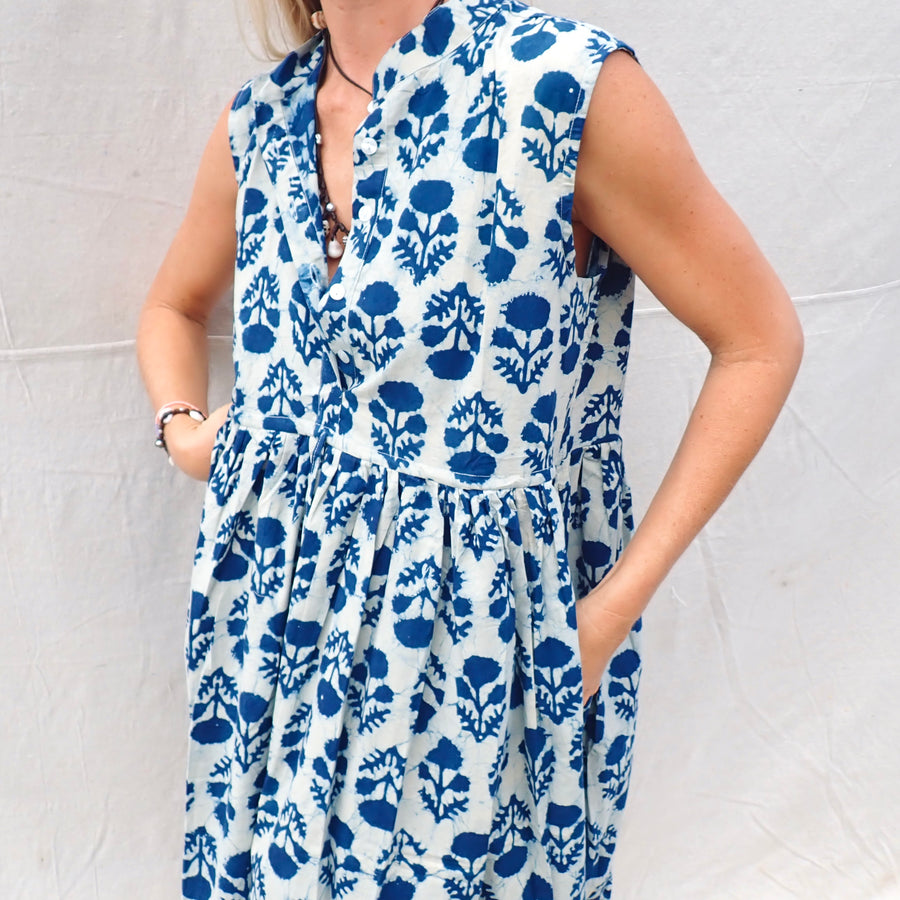 Sleeveless Cotton Dress - Blue Thistle