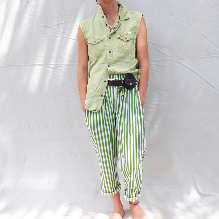 Cotton Trouser - Green Stripe