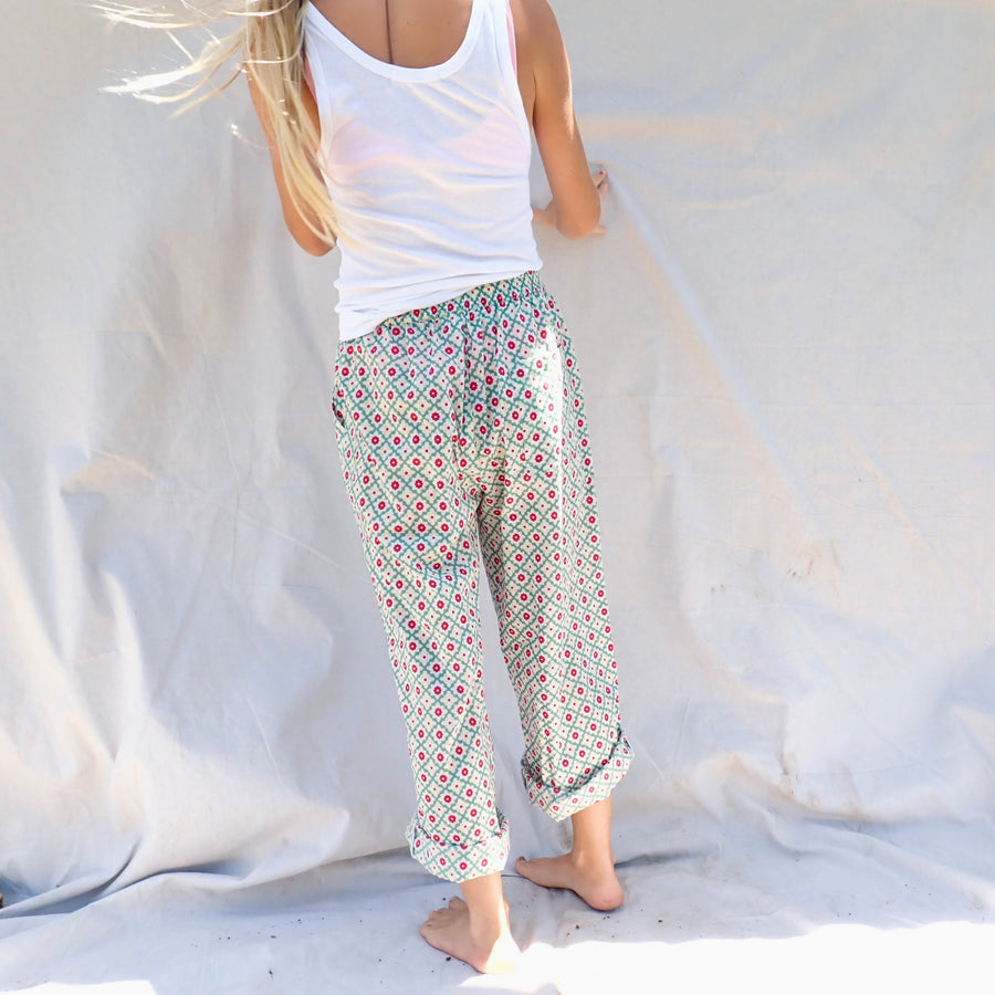 Wide Leg Cotton Pant - Geo Floral