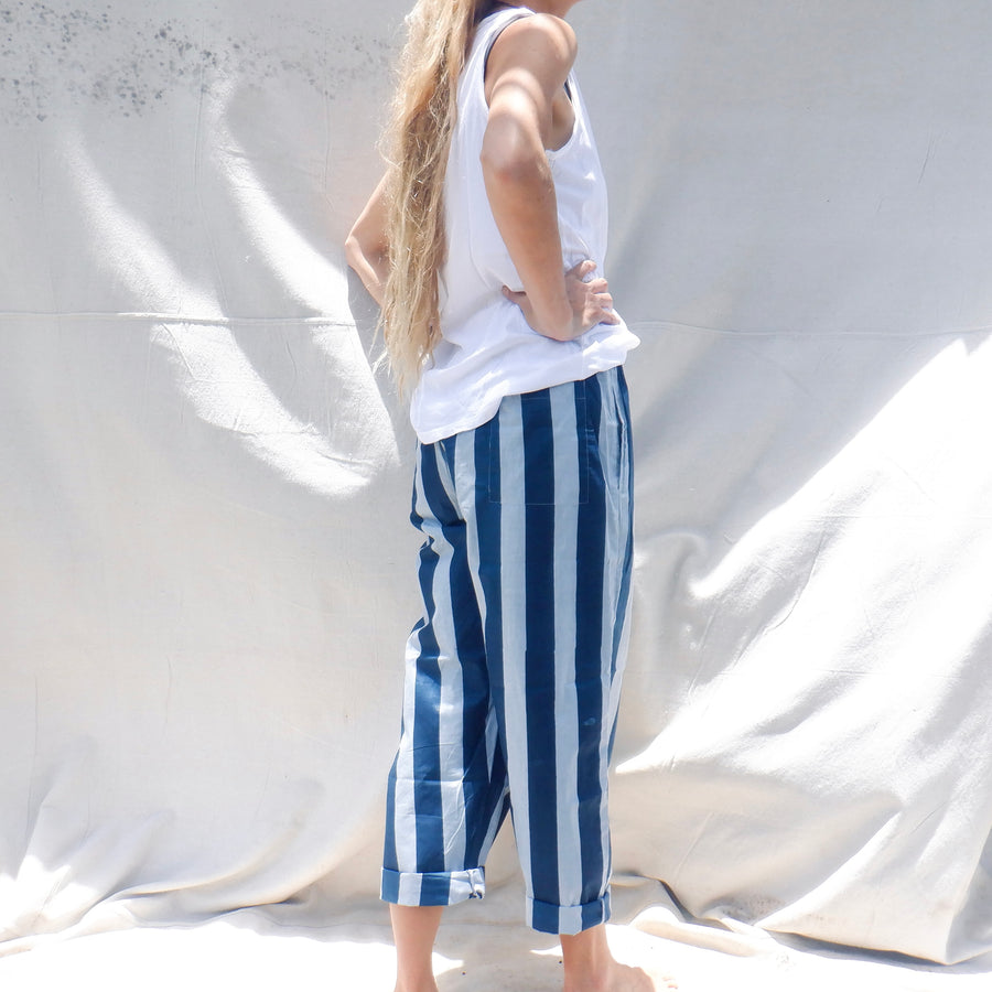 Cotton Trouser - Wide Navy Stripe