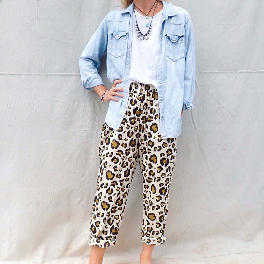 Cotton Trousers- Leopard