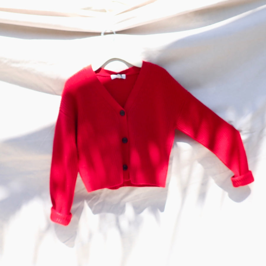 V Neck Cardigan - Red