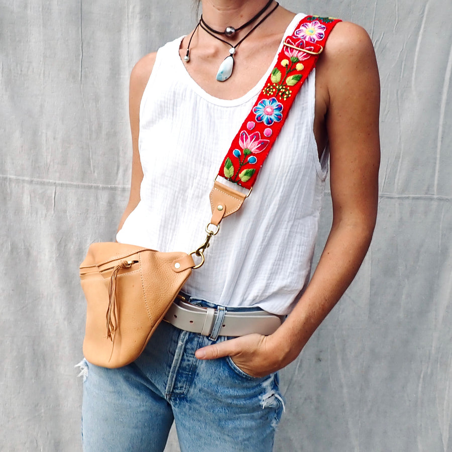 Fannypack w/ Red Flower Strap - Natural