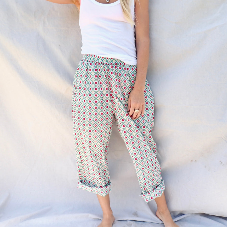 Wide Leg Cotton Pant - Geo Floral