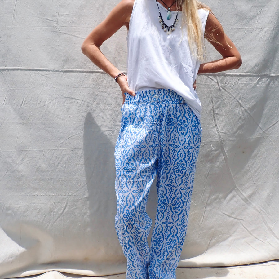 Cotton Trousers- Blue Paisley