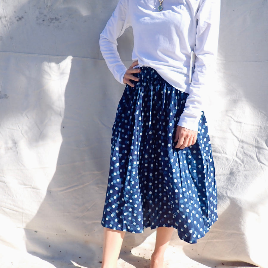 Cotton Print Skirt - Blue Polka Dot