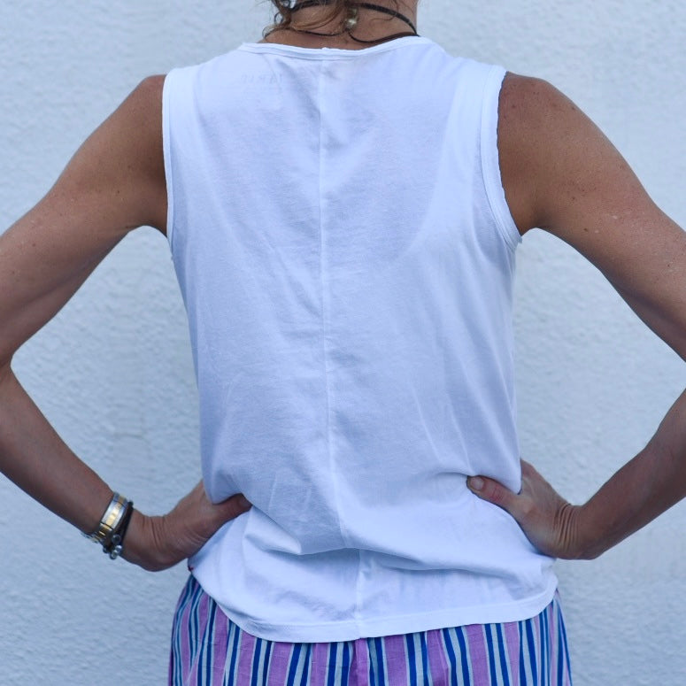 Muscle Tank with Back seam-White