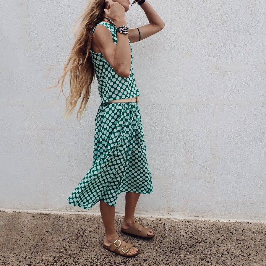 Cotton Skirt - Green Dot