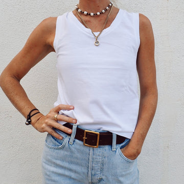 Double Weight Short Muscle Tank - White