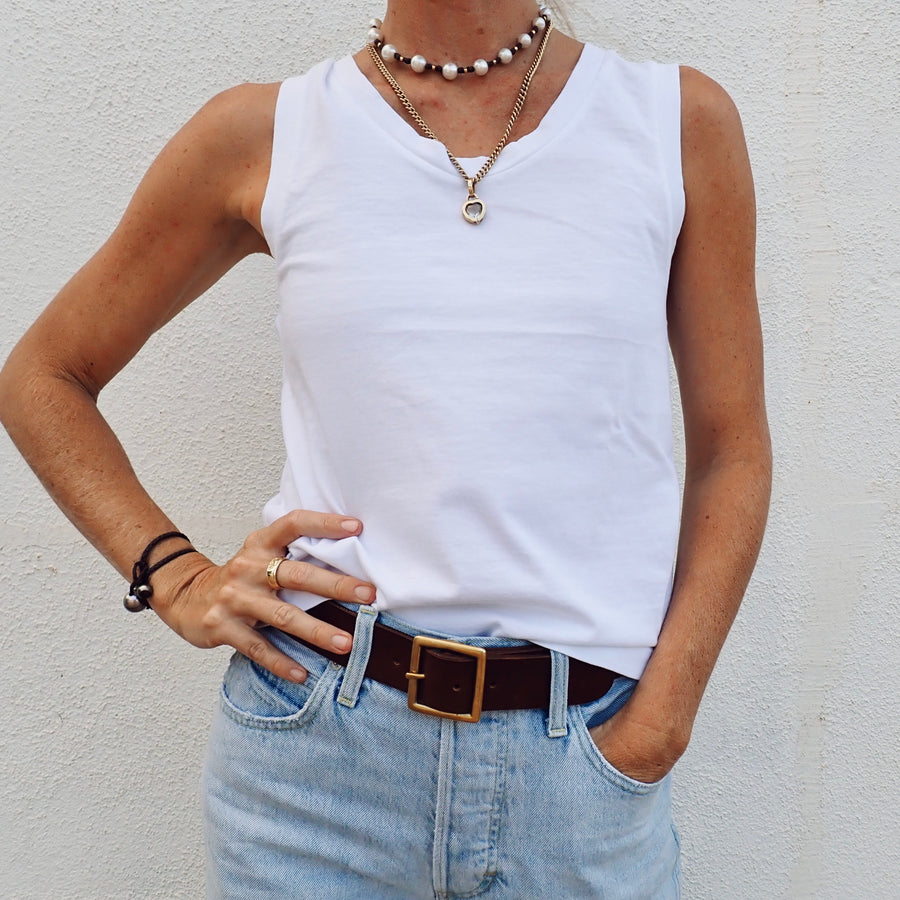 Double Weight Short Muscle Tank - White