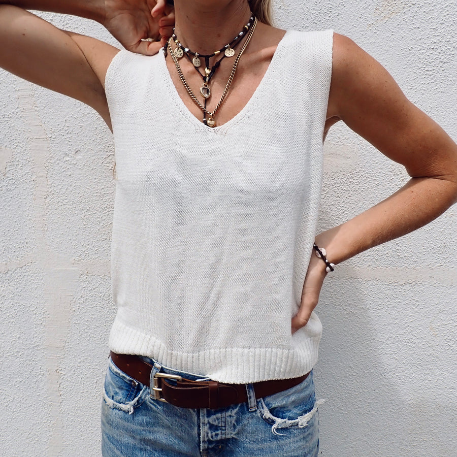 V neck Tank Sweater - Salt