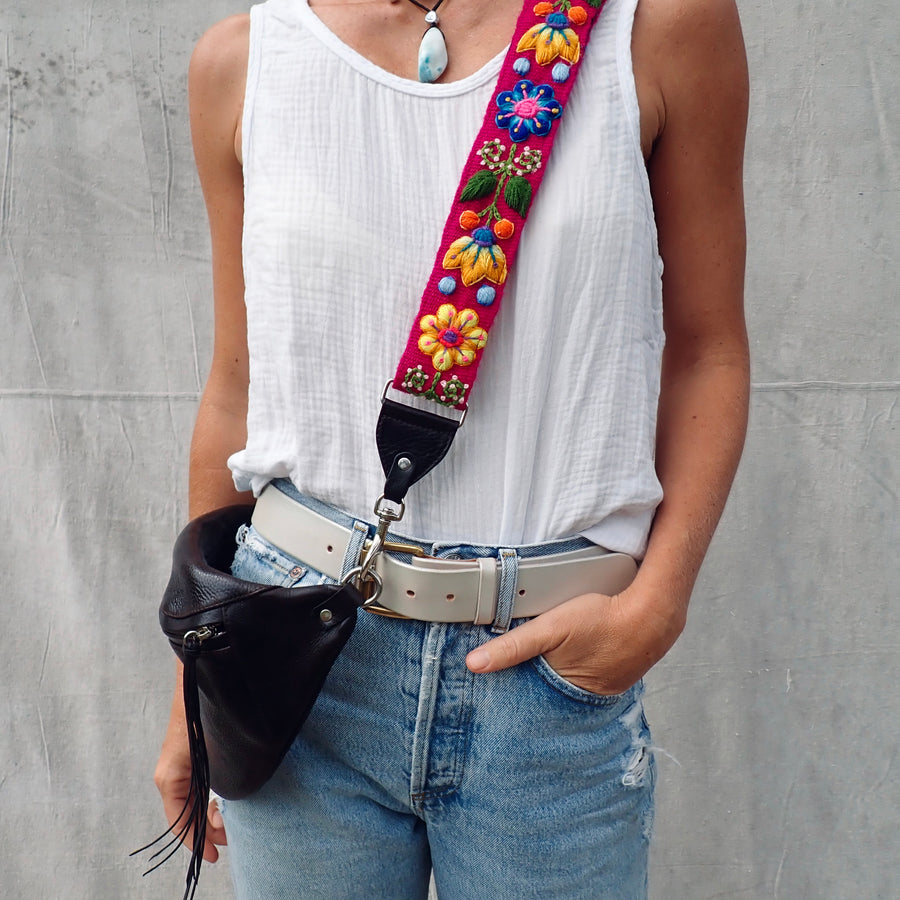 Fannypack w/ Red Flower Strap - Extra Dark Brown