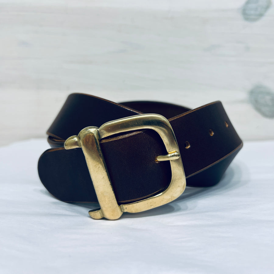 Belt with “D” Buckle - Brass/Brown