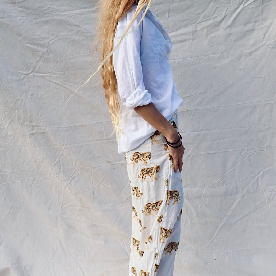Wide Leg Cotton Pant - White Tiger