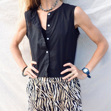 Cotton Button Tank - Black