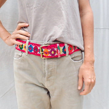 Vintage Woolen Belt - Pink Flower