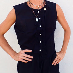 Ruffle Button Tank - Black