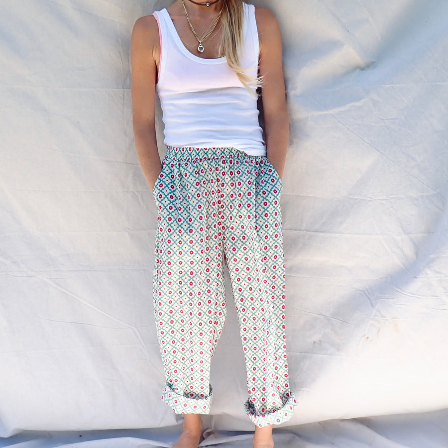 Wide Leg Cotton Pant - Geo Floral