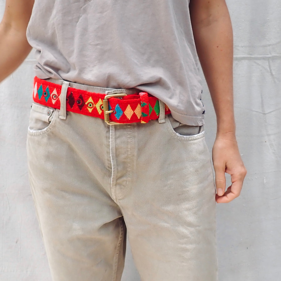 Vintage Woolen Belt - Red Harlequin