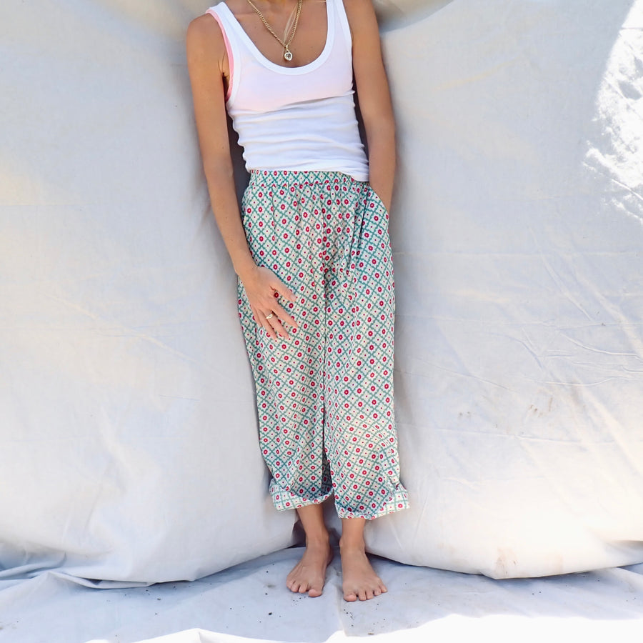 Wide Leg Cotton Pant - Geo Floral