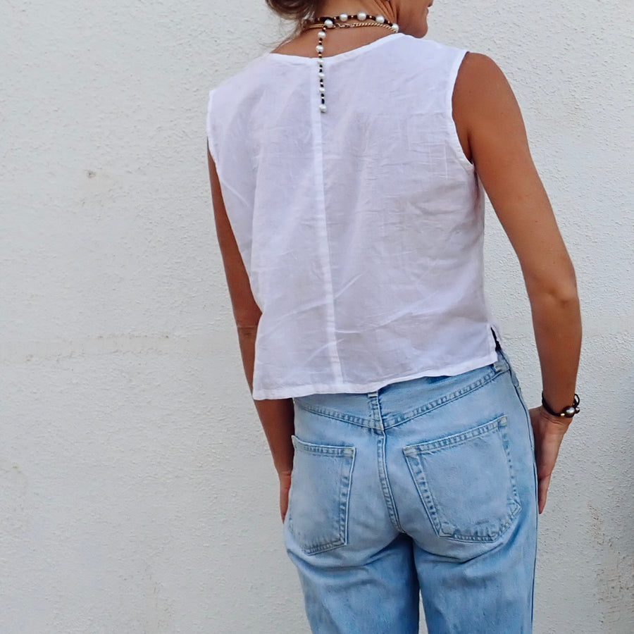 Cotton Button Tank - White