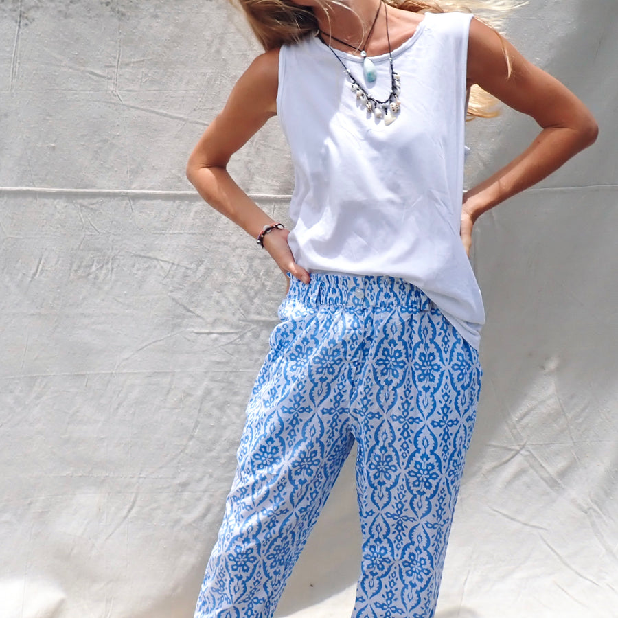 Cotton Trousers- Blue Paisley