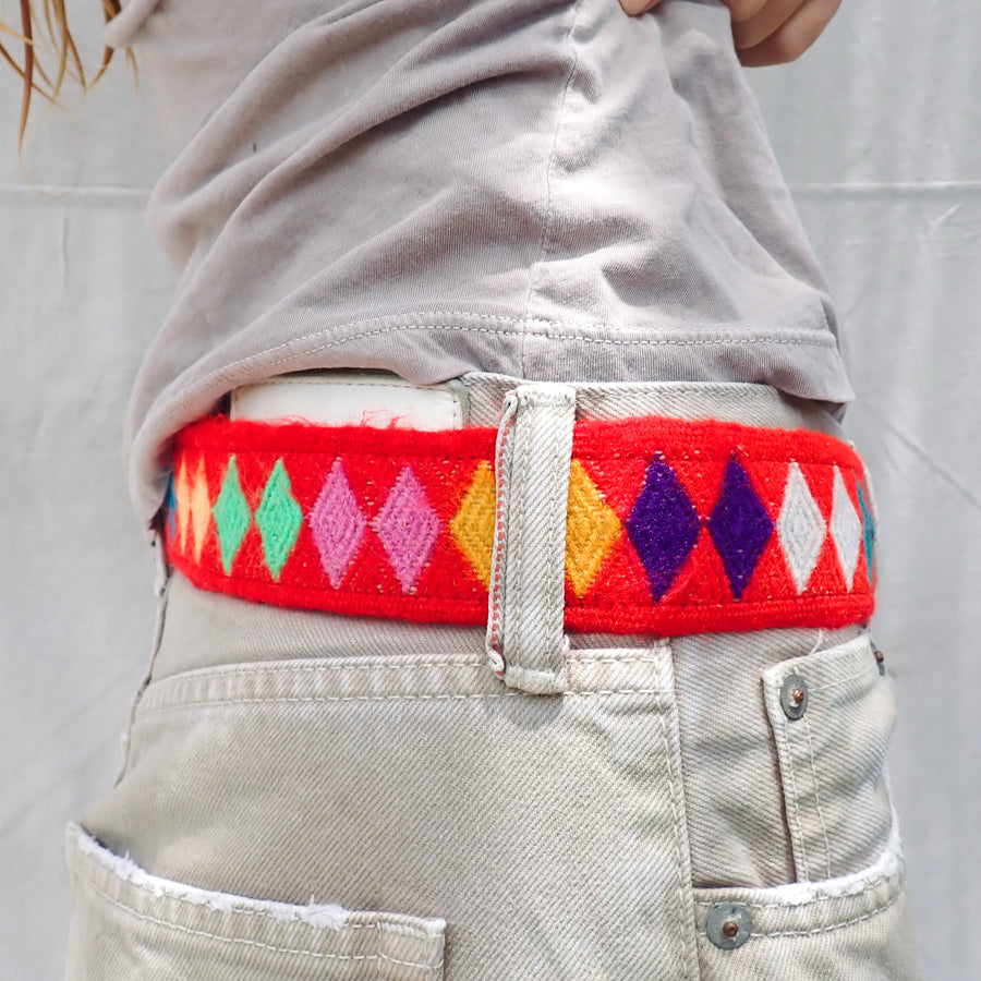 Vintage Woolen Belt - Red Harlequin