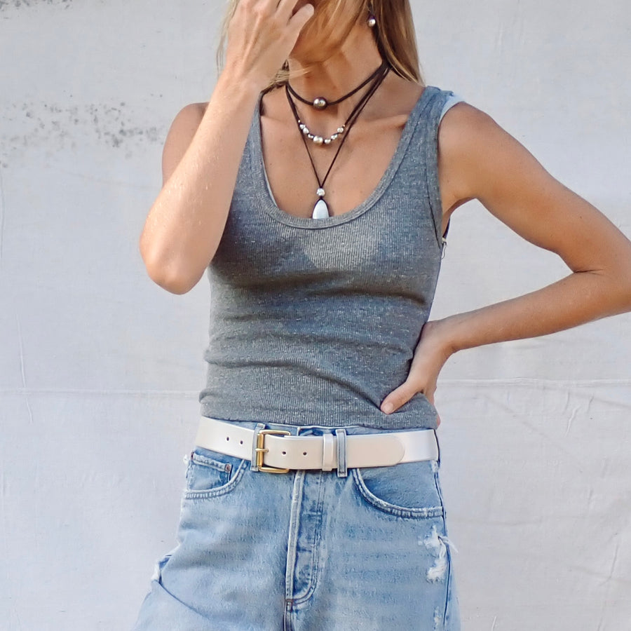 Crop Rib Tank - Heather Grey