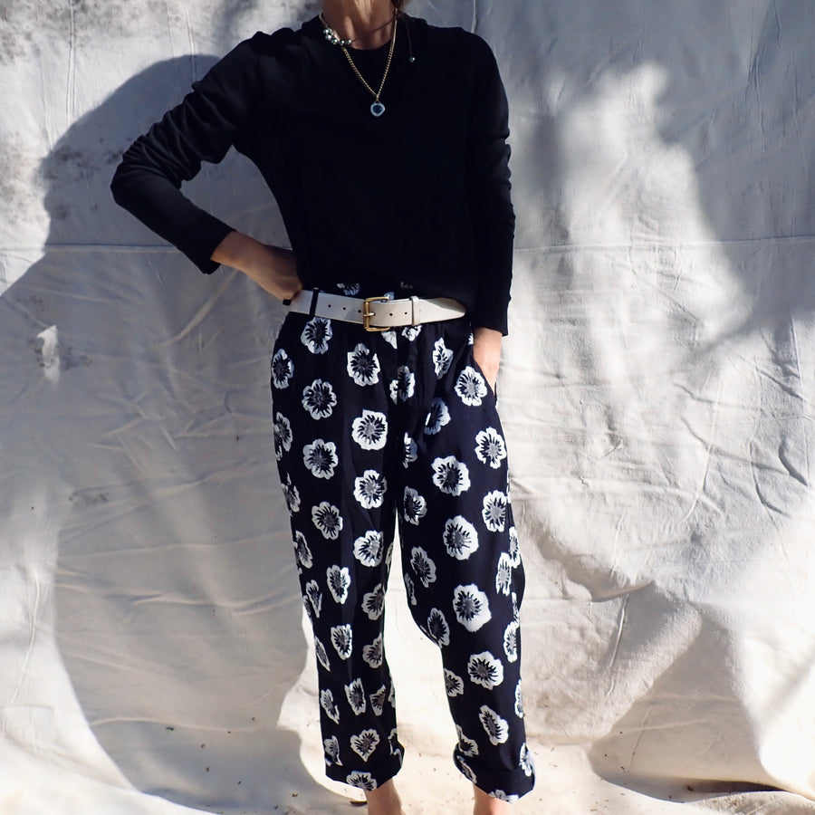 Cotton Trouser - Black Hibiscus