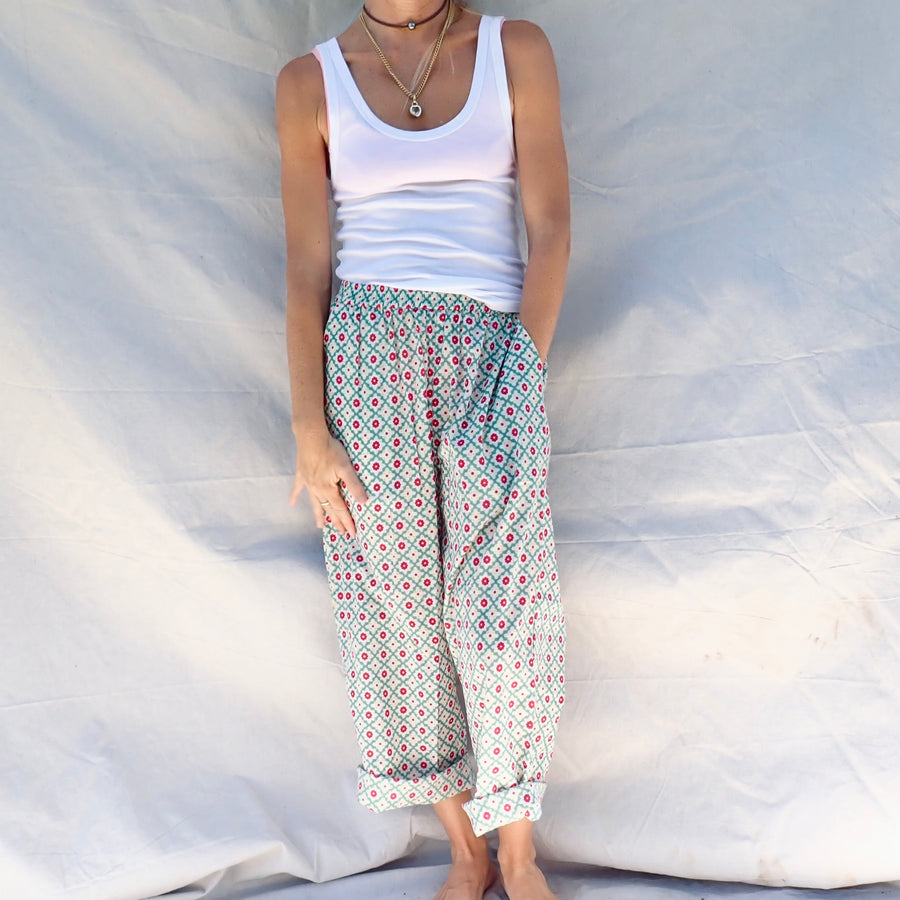 Wide Leg Cotton Pant - Geo Floral
