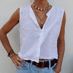 Cotton Button Tank - White