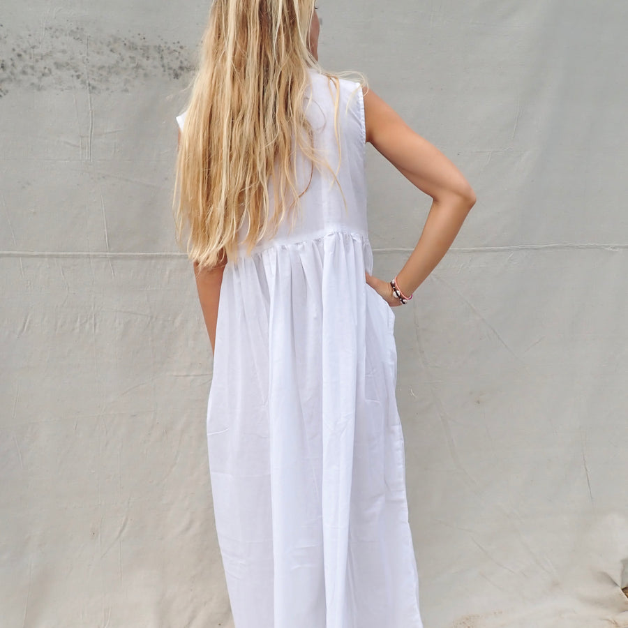 Sleeveless Cotton Dress - White