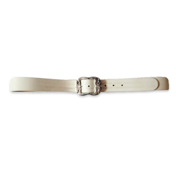 Belt w Flower Buckle - Sterling Silver/White