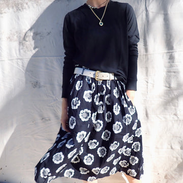 Cotton Print Skirt - Black Hibiscus