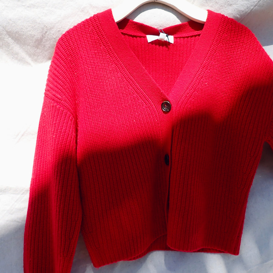 V Neck Cardigan - Red