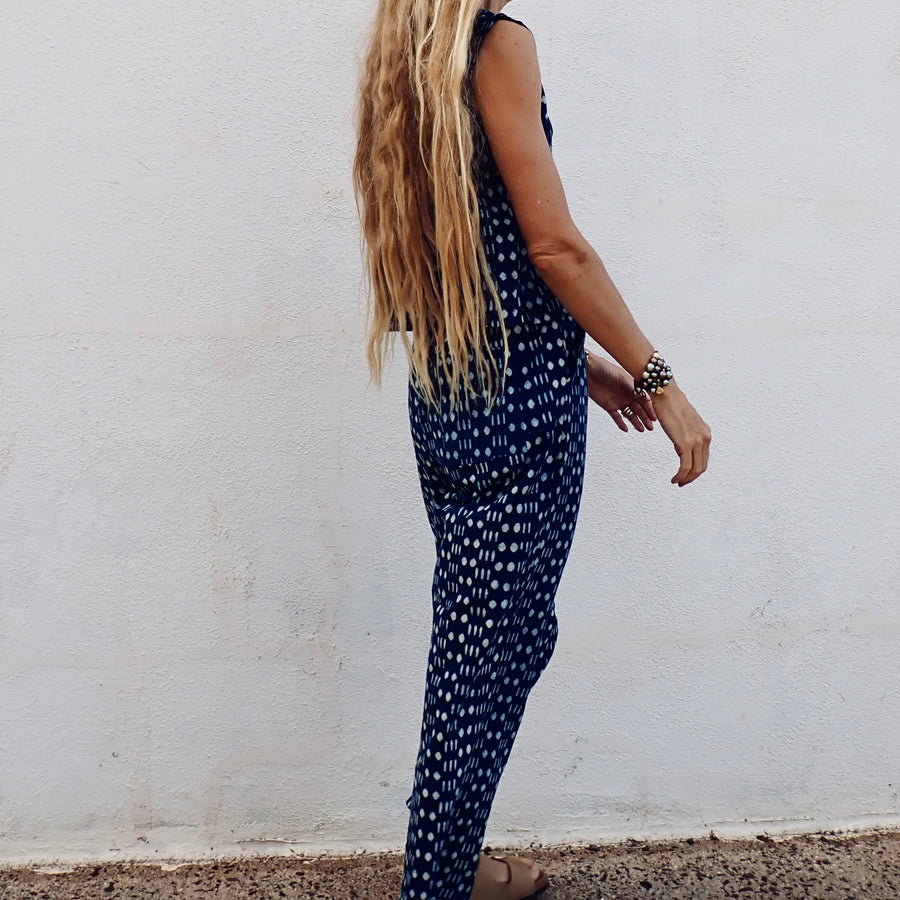 Wide Leg Cotton Pant - Indigo Geo