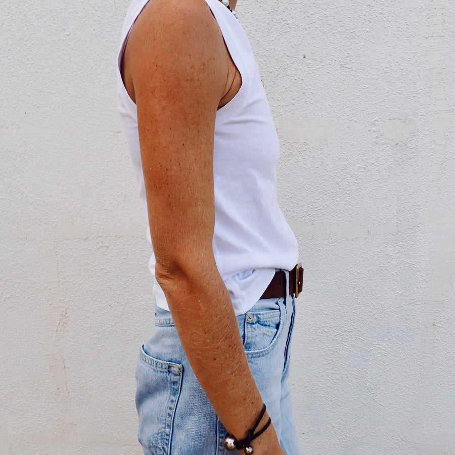 Double Weight Short Muscle Tank - White