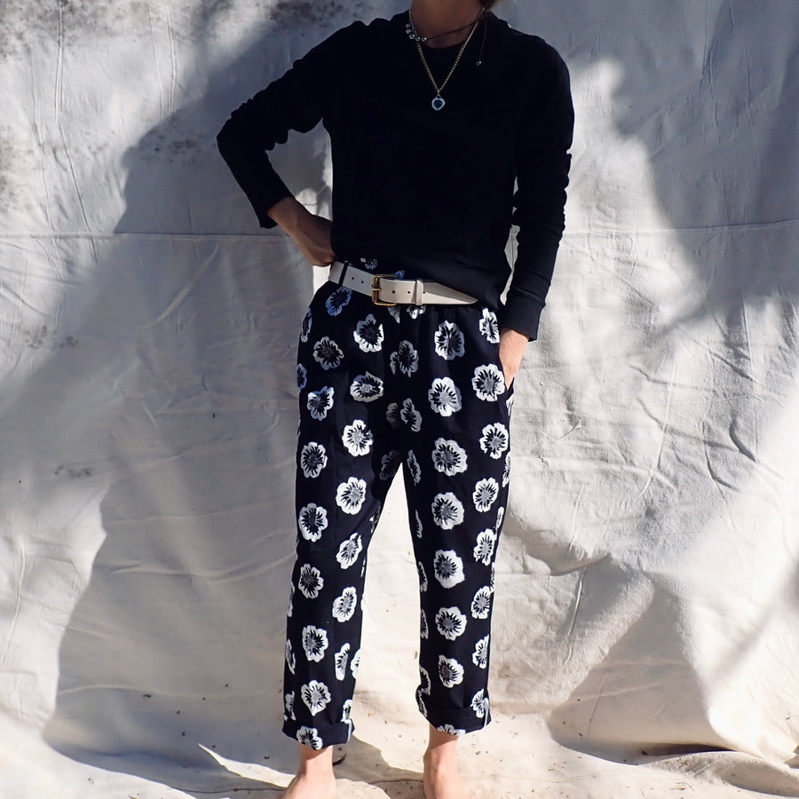 Cotton Trouser - Black Hibiscus