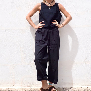 Organic Poplin Cropped Pant - Black