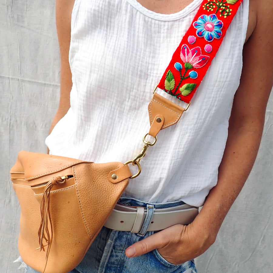 Fannypack w/ Red Flower Strap - Natural