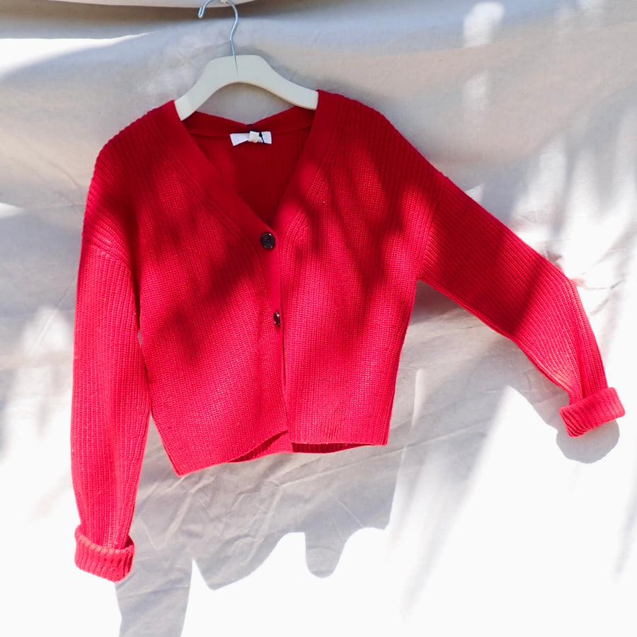 V Neck Cardigan - Red