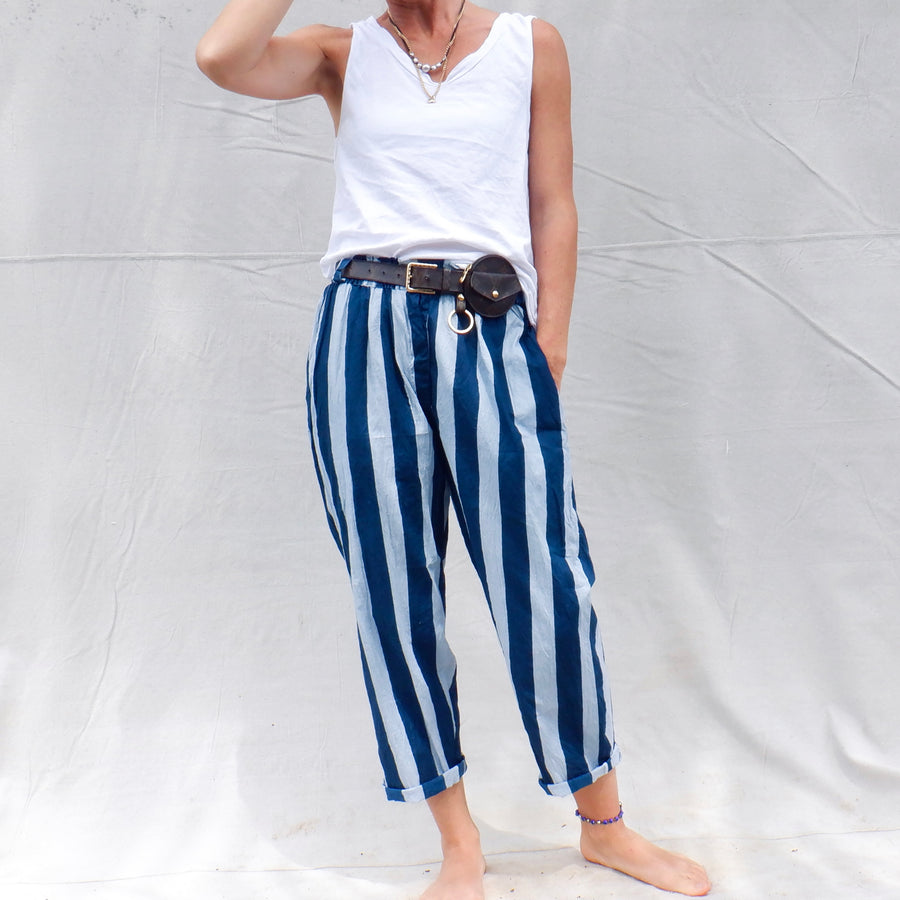 Cotton Trouser - Wide Navy Stripe
