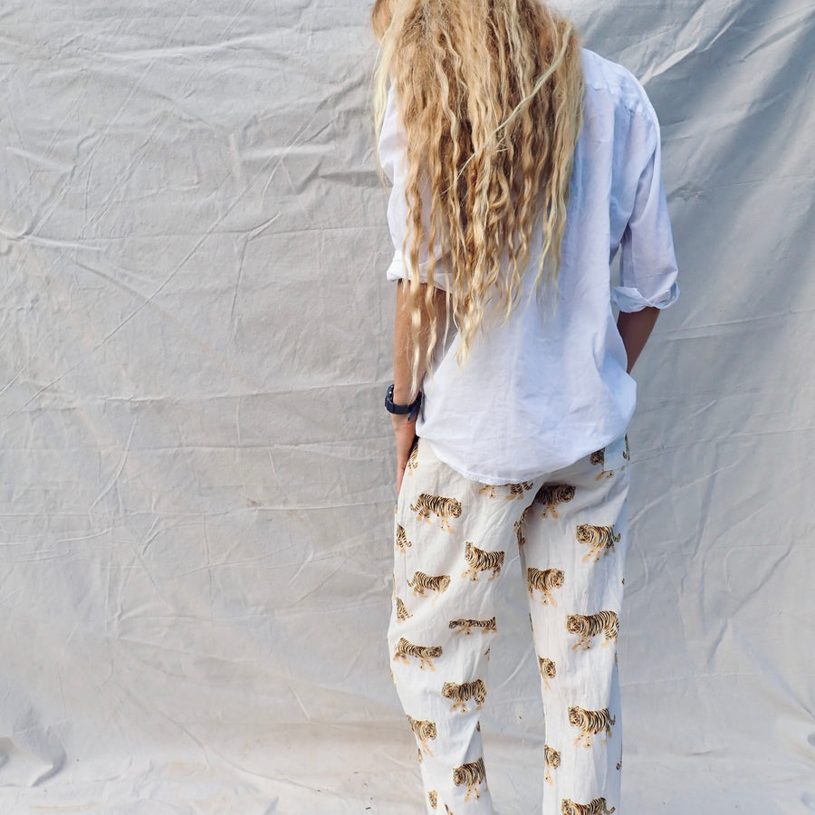 Wide Leg Cotton Pant - White Tiger