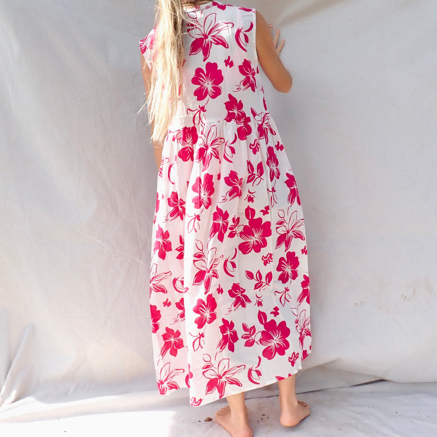 Sleeveless Cotton Dress - Big Hibiscus