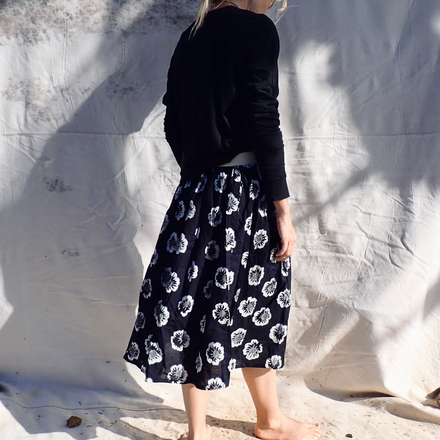 Cotton Print Skirt - Black Hibiscus